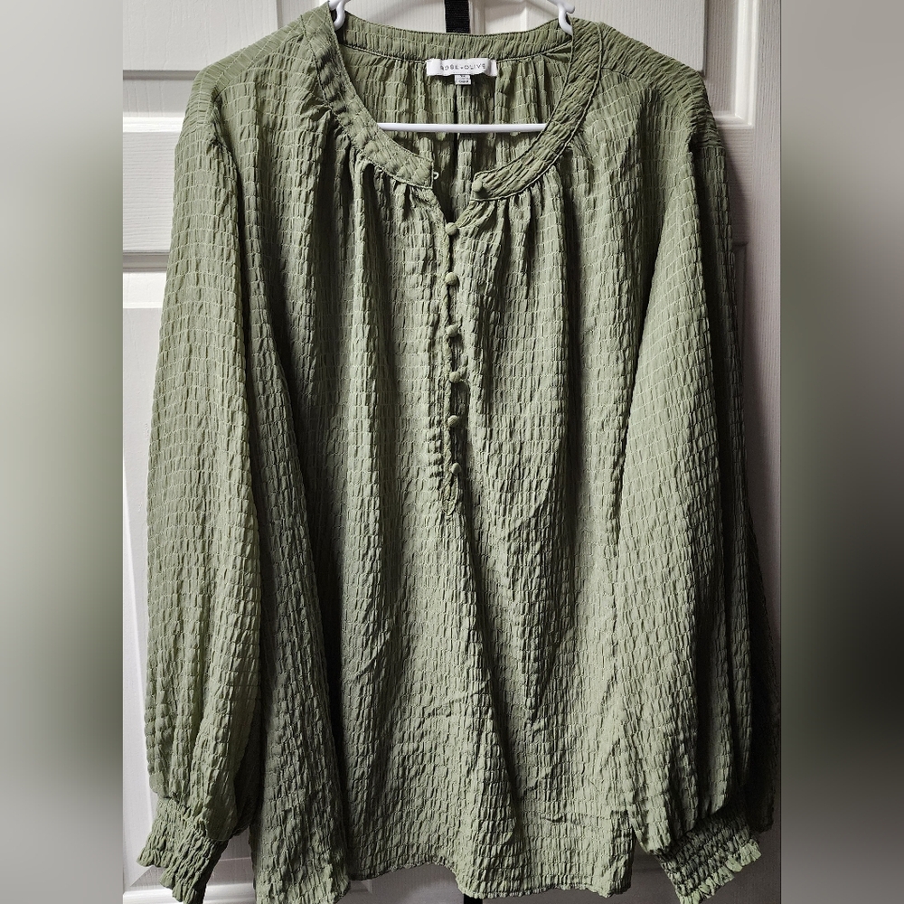 Rose & Olive Olive Green Textured Blouse